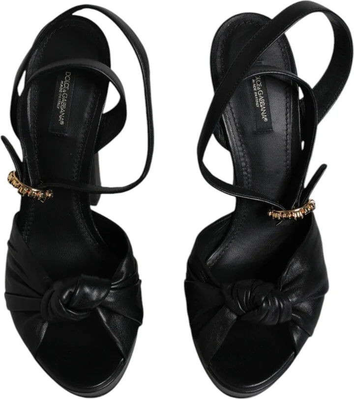Black Leather Platform Heels Sandals Women's Shoes (Pre-Owned) - Image 3