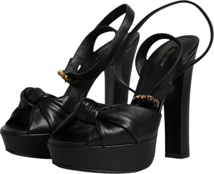 Black Leather Platform Heels Sandals Women's Shoes (Pre-Owned) - Image 4