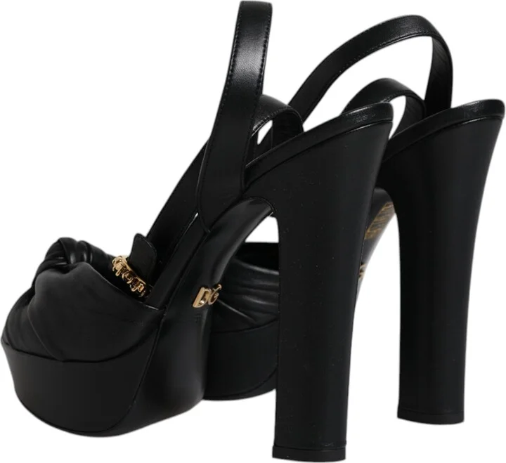 Black Leather Platform Heels Sandals Women's Shoes (Pre-Owned) - Image 5