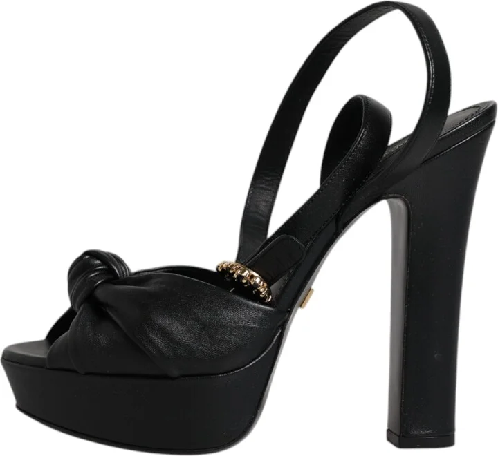 Black Leather Platform Heels Sandals Women's Shoes (Pre-Owned) - Image 6