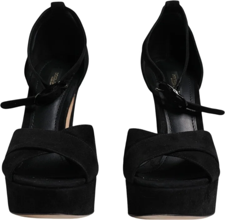 Black Leather Platform Heels Sandals Women's Shoes (Pre-Owned) - Image 2