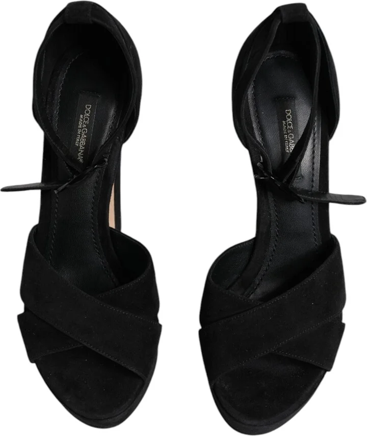 Black Leather Platform Heels Sandals Women's Shoes (Pre-Owned) - Image 3