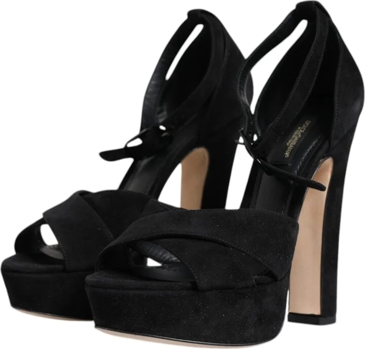 Black Leather Platform Heels Sandals Women's Shoes (Pre-Owned) - Image 4