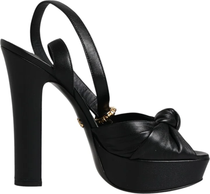 Black Leather Platform Heels Sandals Women's Shoes (Pre-Owned)