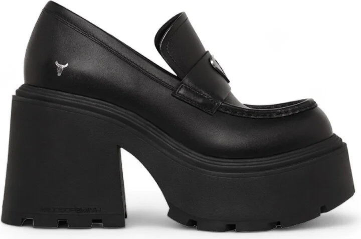 Black Leather Platform Shoes - Spolied
