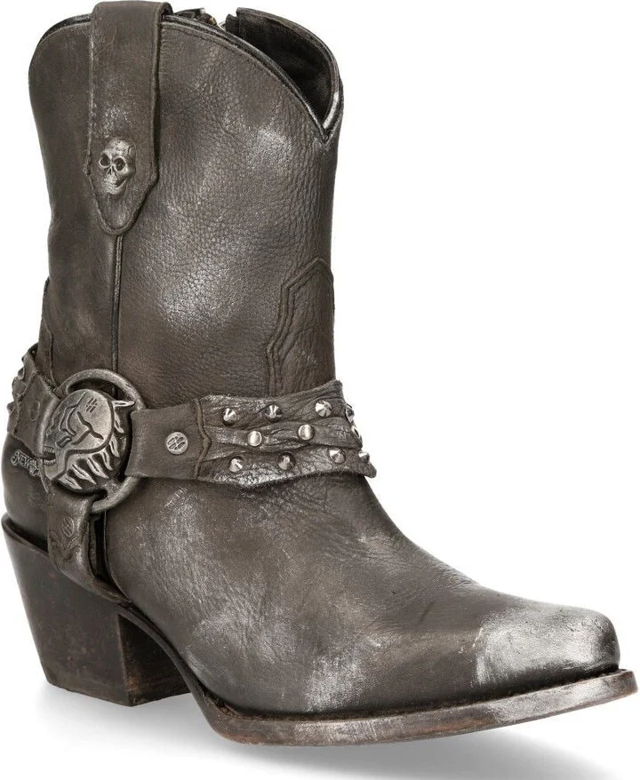 Black Leather Pointed Cowboy Boots- WSTM005-S1