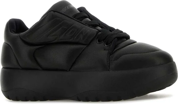 Black Leather Puffer Sneakers - Image 2