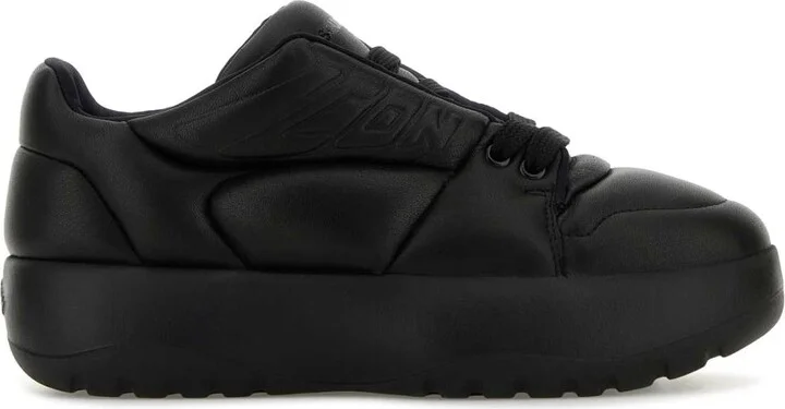 Black Leather Puffer Sneakers