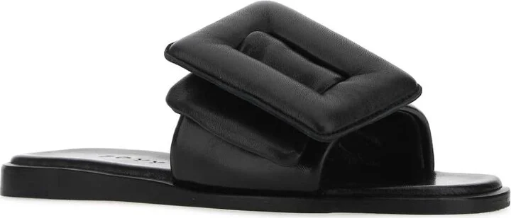 Black Leather Puffy Slippers - Image 2