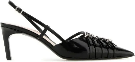 Black leather pumps