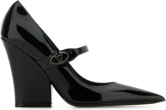 Black leather pumps