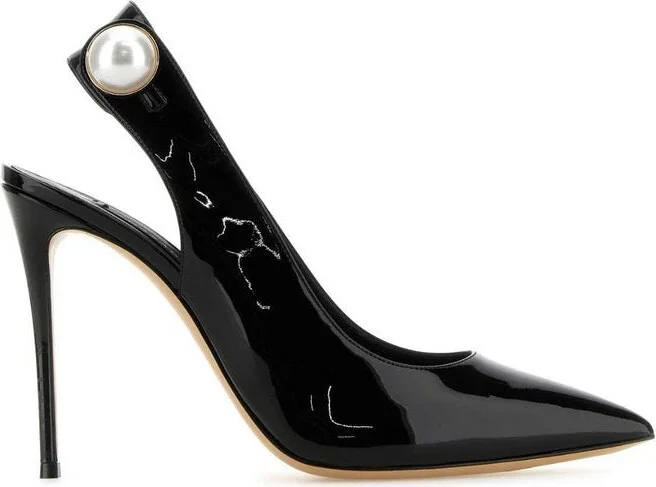 Black leather pumps