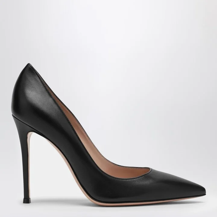 Black leather pumps