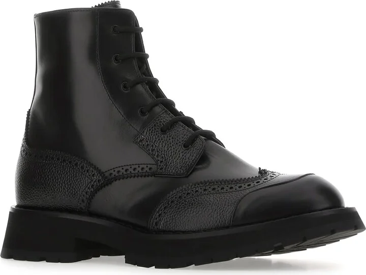 Black Leather Punk Worker Ankle Boots - Image 2
