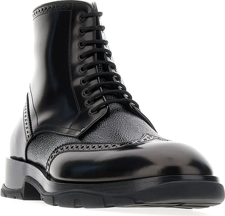 Black Leather Punk Worker Ankle Boots - Image 2