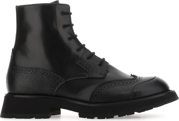 Black Leather Punk Worker Ankle Boots