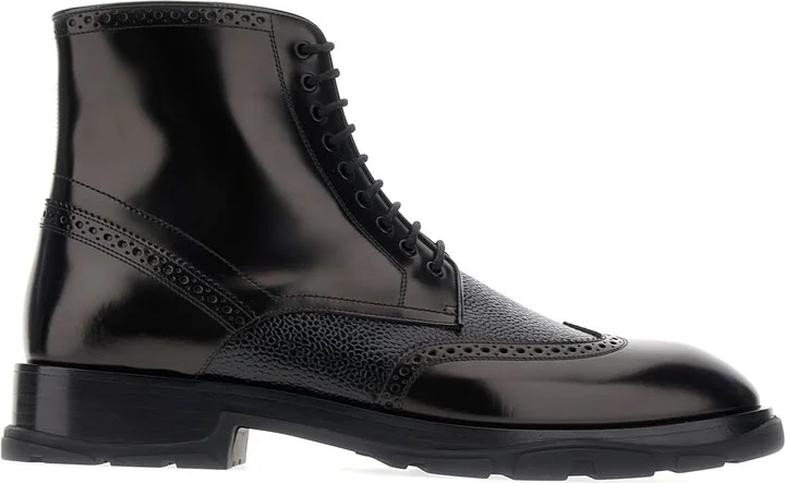Black Leather Punk Worker Ankle Boots