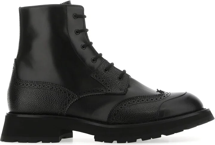 Black leather Punk Worker ankle boots