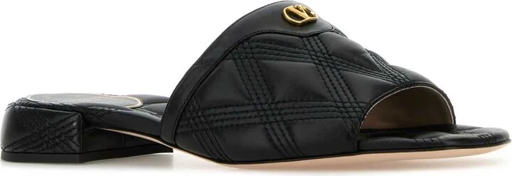 Black Leather Quiltie Slippers - Image 2