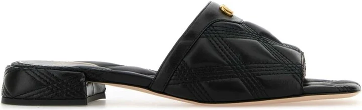 Black Leather Quiltie Slippers