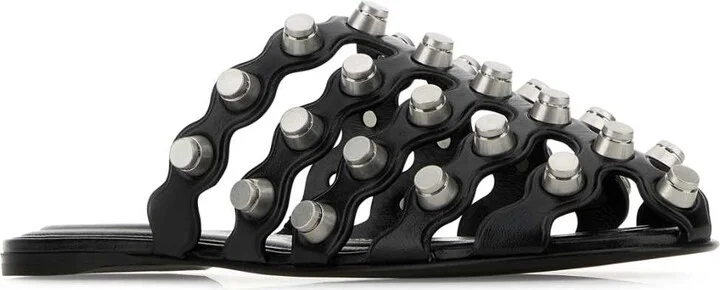 Black Leather Rexa Slippers - Image 2