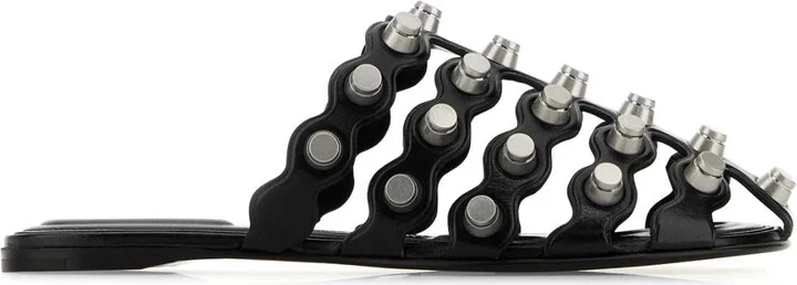 Black Leather Rexa Slippers