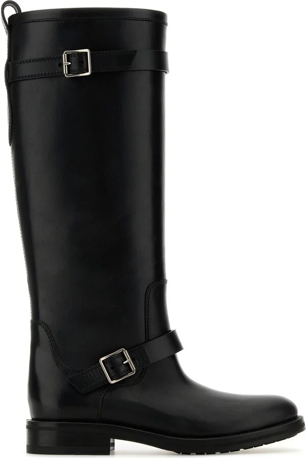 Black leather River boots