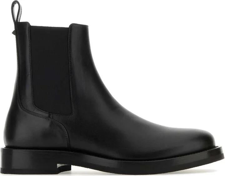 Black Leather Rockstud Ankle Boots