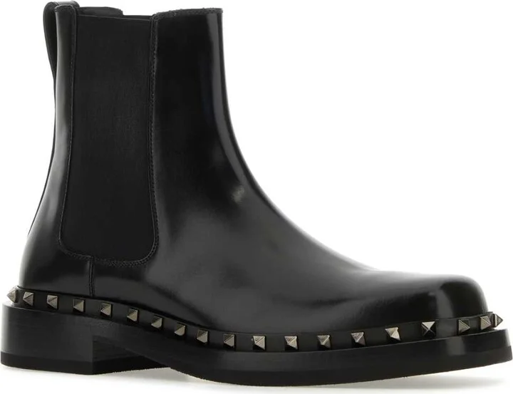 Black Leather Rockstud M-way Ankle Boots - Image 2
