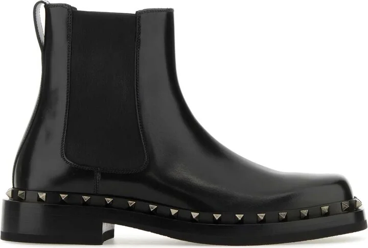 Black Leather Rockstud M-way Ankle Boots