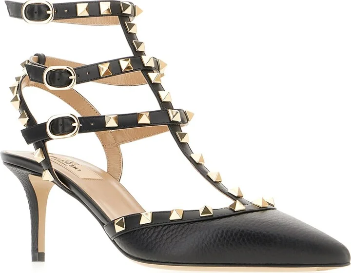 Black Leather Rockstud Pumps - Image 2