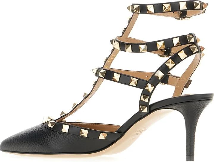 Black Leather Rockstud Pumps - Image 3