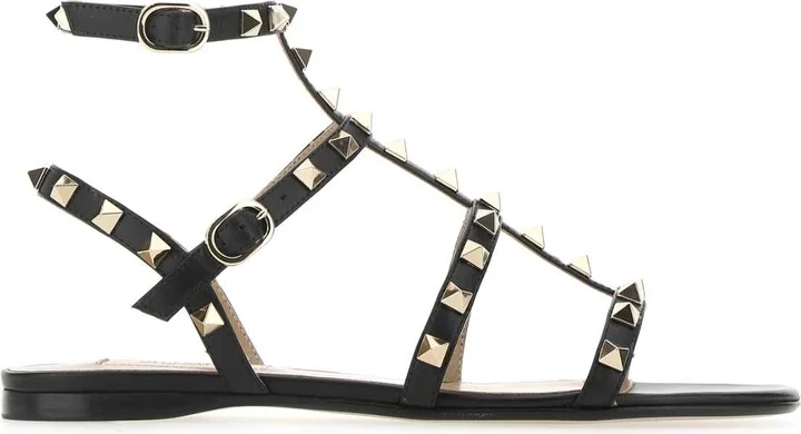 Black Leather Rockstud Sandals