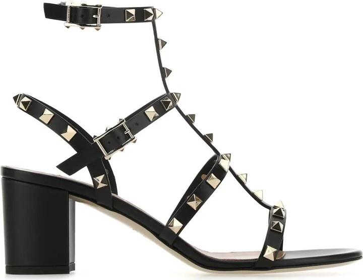 Black Leather Rockstud Sandals