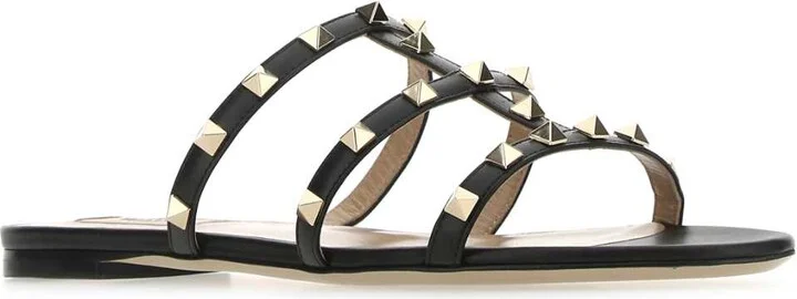 Black Leather Rockstud Slippers - Image 2
