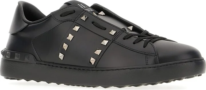 Black Leather Rockstud Sneakers - Image 2