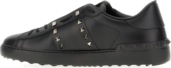 Black Leather Rockstud Sneakers - Image 3