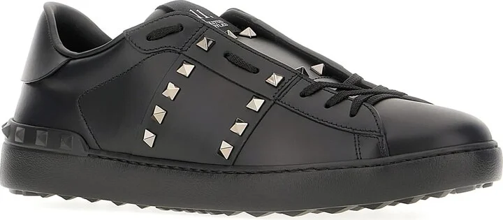 Black Leather Rockstud Sneakers - Image 2