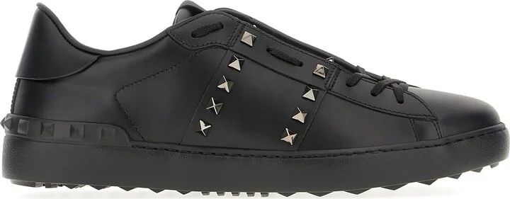 Black Leather Rockstud Sneakers