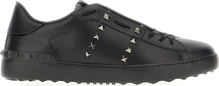 Black Leather Rockstud Sneakers