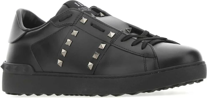 Black Leather Rockstud Untitled Sneakers - Image 2
