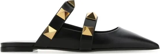 Black leather Roman Stud slippers