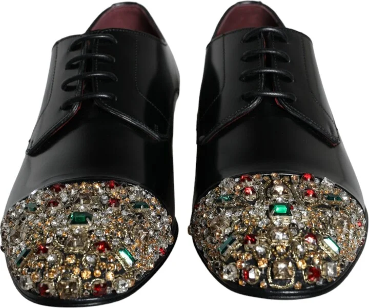 Black Leather RUNWAY POSITANO Crystal Derby Men Men's Shoes (Pre-Owned) - Image 2