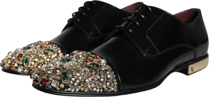Black Leather RUNWAY POSITANO Crystal Derby Men Men's Shoes (Pre-Owned) - Image 3