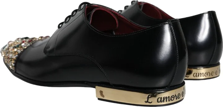 Black Leather RUNWAY POSITANO Crystal Derby Men Men's Shoes (Pre-Owned) - Image 4