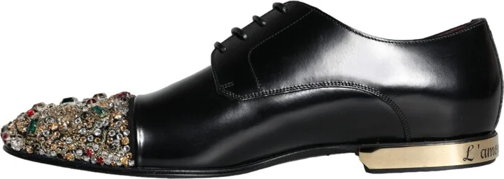 Black Leather RUNWAY POSITANO Crystal Derby Men Men's Shoes (Pre-Owned) - Image 5