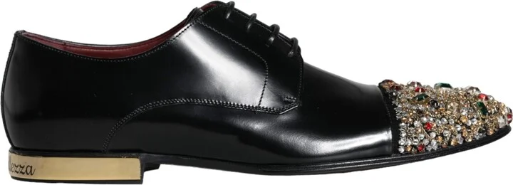 Black Leather RUNWAY POSITANO Crystal Derby Men Men's Shoes (Pre-Owned)
