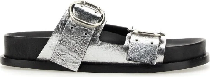 Black Leather Sandals With Buckle Detail
