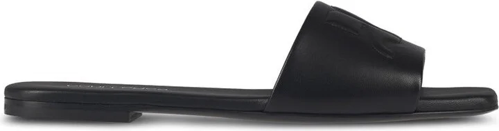 Black Leather Sandals With Wide Strap Design