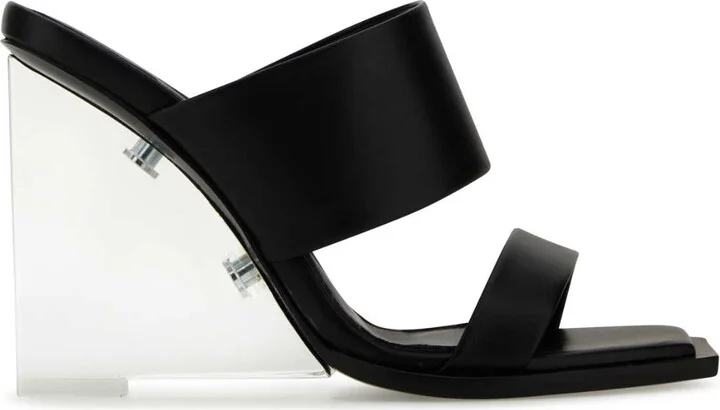 Black Leather Shard Mules